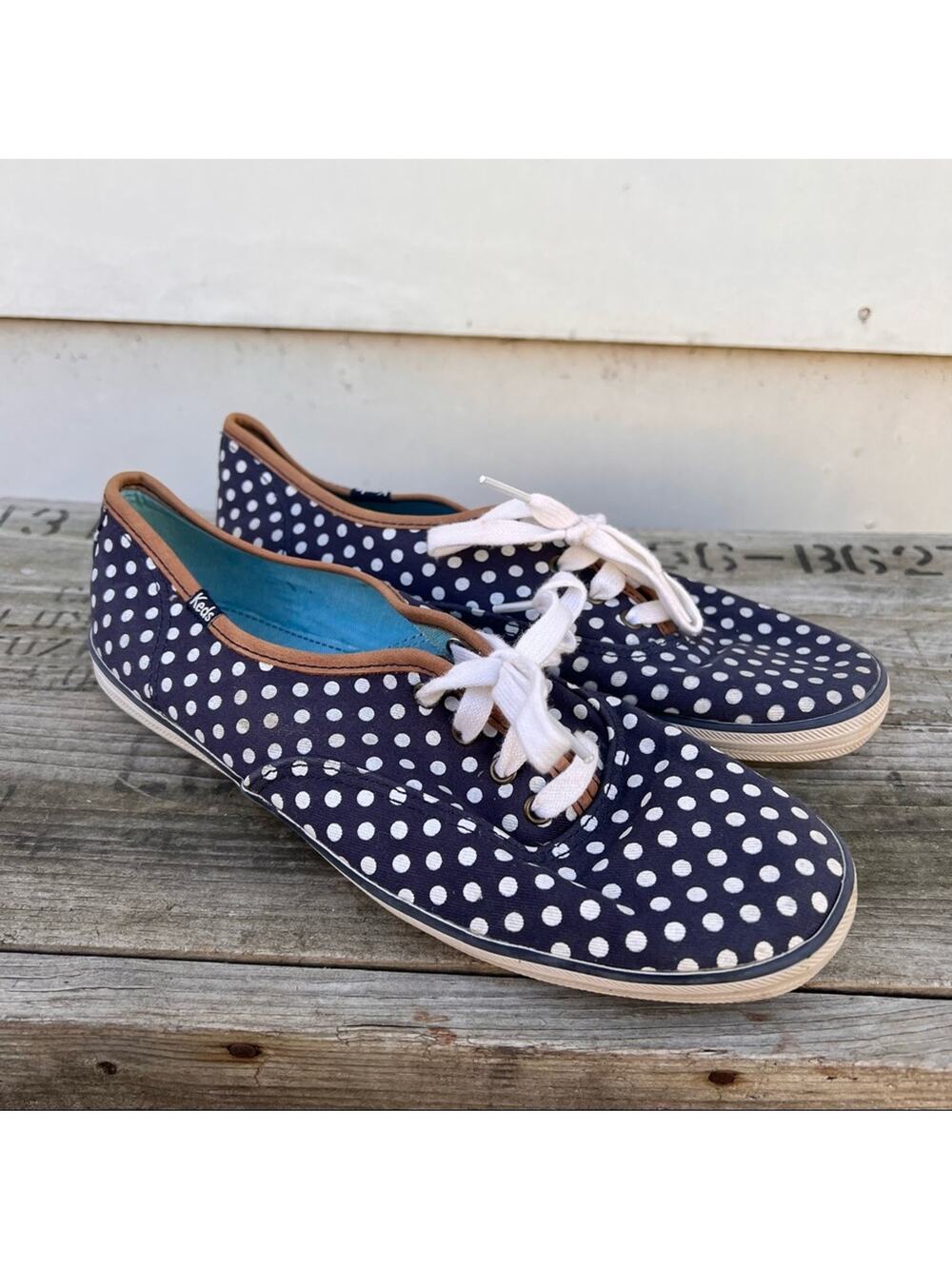 Keds Champion navy white polka dot lace up sneakers WF46400M Size 8.5